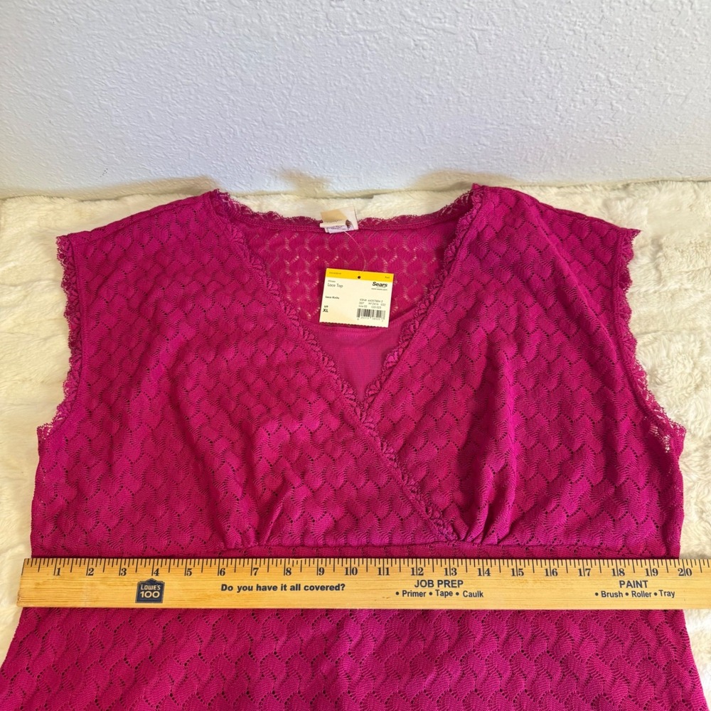 Covington Pink Lace Knit Faux Wrap V-Neck Sleeveless Top XL NEW Y2K - Picture 8 of 9